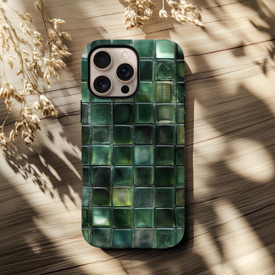 Tile Phone Case Green Glass Mosaic Tile Phone Case: Artistic Texture, Protective Tough ...