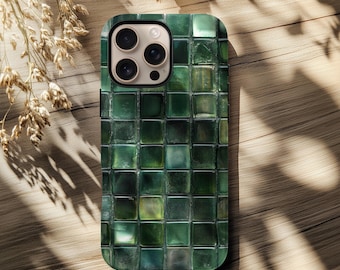 Green Glass Mosaic Tile Phone Case: Artistic Texture, Protective Tough Cover