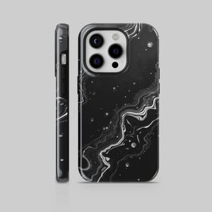 Funda abstracta resistente con estampado líquido negro para iPhone 16 Pro Max, 15 Plus, 14, 13, 12, 11, XS, Samsung S24, S23, A55, A54, Pixel 9Pro, 8