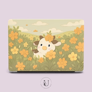 Little Cow MacBook Case Cute Flower field Laptop Cover, Aesthetic Hard Bumper, Word of god Print for MacBook M2 M1 Pro, Air 13 14 16 inch