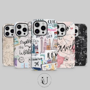 Travel phone case Collage World Map TOUGH Cover for iPhone 16 Pro Max,15 Plus,14,13,12,11,XS Samsung S24,S23,A55,A54,S25 Pixel 9Pro,8