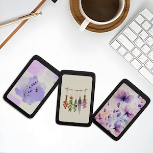 Carteira MagSafe com estampa de flor roxa, capa magnética de couro com estampa floral de lavanda, porta-cartões premium, para iPhone 15, 14, 13, 12 Mini e 11 Pro Max Plus