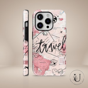 Travel phone case World Map TOUGH Cover for iPhone 16 Pro Max, 15 Plus, 14, 13, 12, 11, XS Samsung S24, S23, A55, A54, S25 Pixel 9Pro, 8