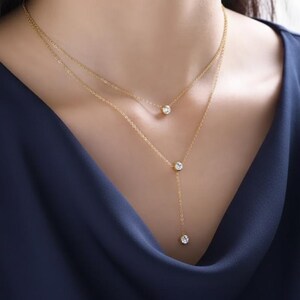 Dainty Layered Choker Necklace Gold Plated, Stacked Cable Chain with AAA CZ Stone, Bling Streetwear Collar Jewelry Gift for Women