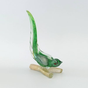 Mid Century Gold and Silver Fleck Murano Glass Exotic Bird on Branch attrib. Alfredo Barbini