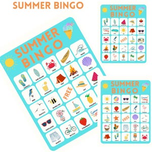 Printable Summer Bingo Game for Kids - 30 Bingo Cards + Calling Sheet - Instant PDF Download