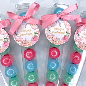 Alice in ONEderland Favors - 6 Gumball Favors for Girls First Birthday Party, Tea Party, Wonderland, 1st Birthday, Pastel, Rose, Pink, Blue