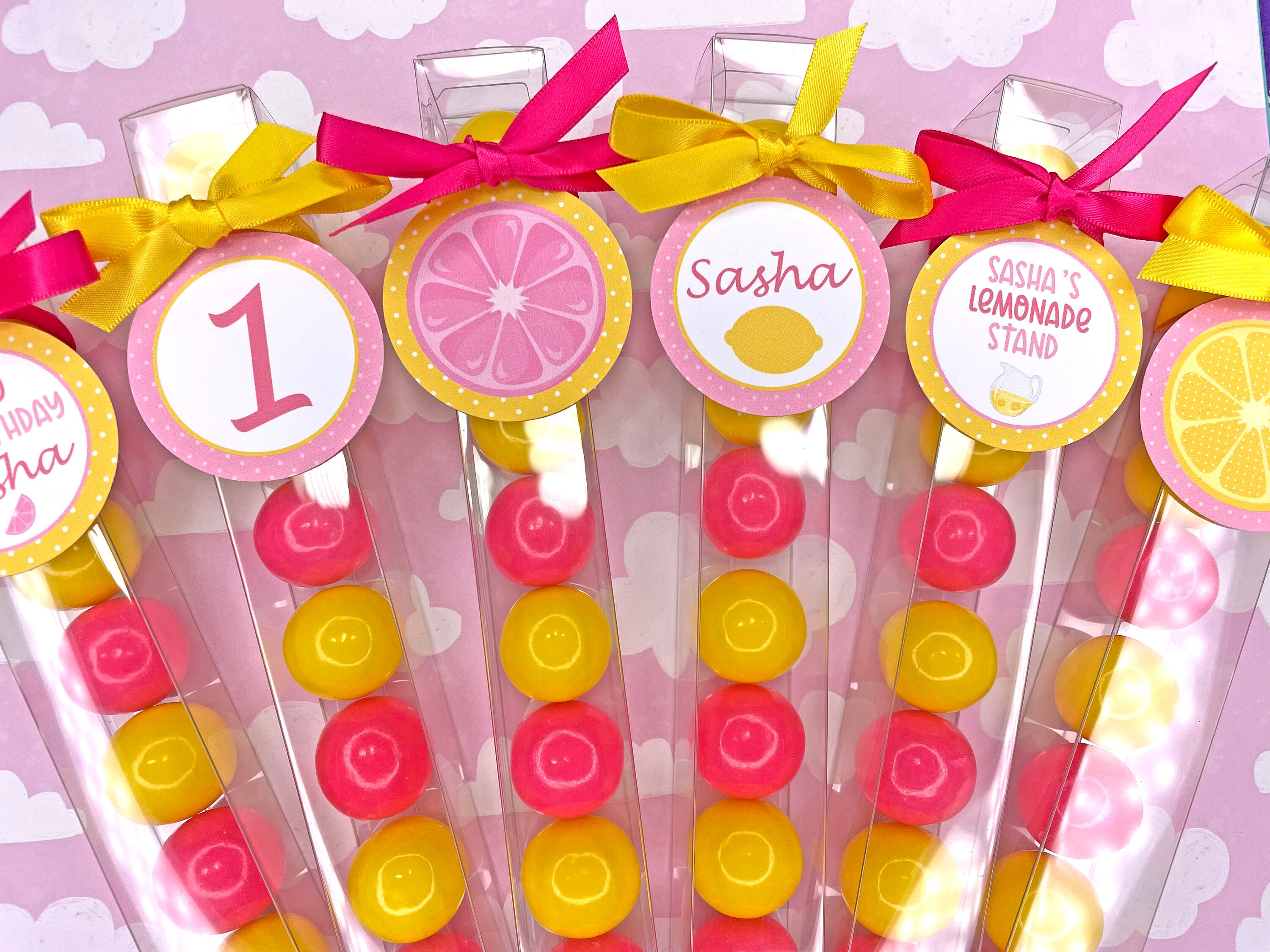 Pink Lemonade Party Favors 6 Gumball Favors for Lemon Birthday