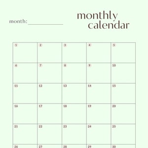 Digital and fillable monthly calendar PDF