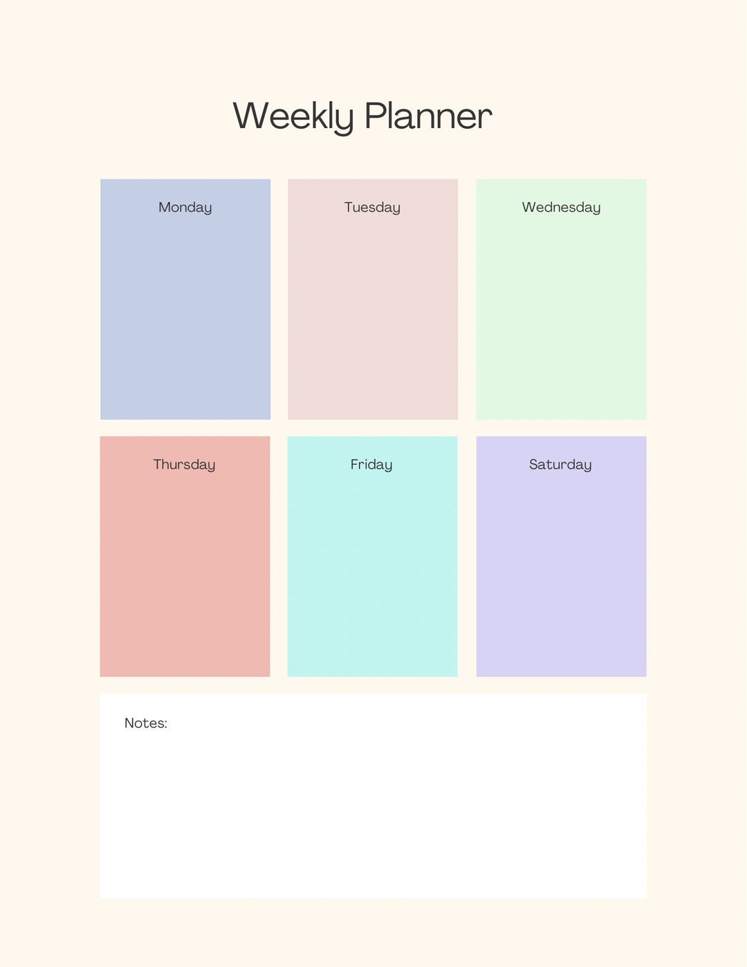 Fillable Weekly Notes Digital, Fillable Weekly Planner PDF - Etsy