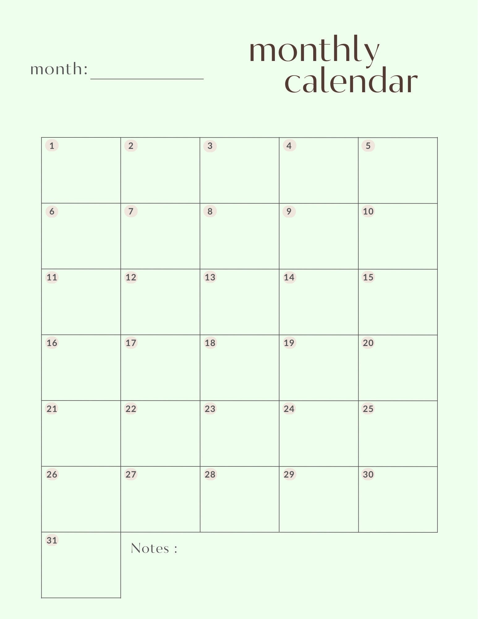 Digital and Fillable Monthly Calendar PDF - Etsy