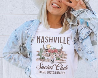 Nashville Bachelorette Shirt Western Best Friend Matching Nashville Shirt Boots Booze and Besties Shirt Nashville Girls Trip T-Shirt Cowgirl