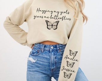 Custom Mom Sweater Butterfly Sweatshirt New Mom Gift Mother's Day Gift for Girl Mama Sweatshirt With Kids Names Sweater Cottagecore Apparel