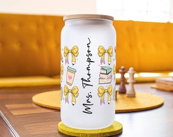 Custom Teacher Cup with Lid and Straw, Custom Gift for Teacher, Personalized Teacher Gift, Glass Teacher Tumbler, Teacher Appreciation Gift