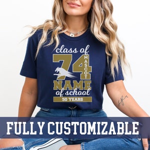 Custom Class Reunion Shirt Class of 74 Reunion T-Shirt Personalized 50th Reunion Tshirt with School Mascot High School Reunion Favors 1974