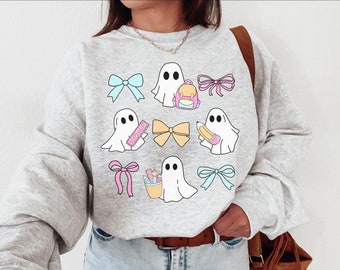 Halloween Teacher Sweatshirt Women, Teacher Halloween Shirt, Spooky Teacher Gift, Teacher Ghost Sweater, Back to School Shirt for Teacher