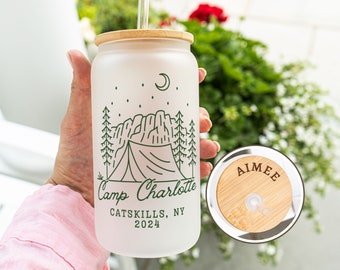 Personalized Camp Bachelorette Glass Tumblers, Custom Camping Bachelorette Party Favor, Glamping Bach Party Iced Coffee Cup, Camp Bride Gift