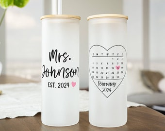Custom Glass Tumbler for Bride, Personalized Bridal Shower Gift for Bride Unique, Future Mrs Engagement Gift, Anniversary Gift with Date