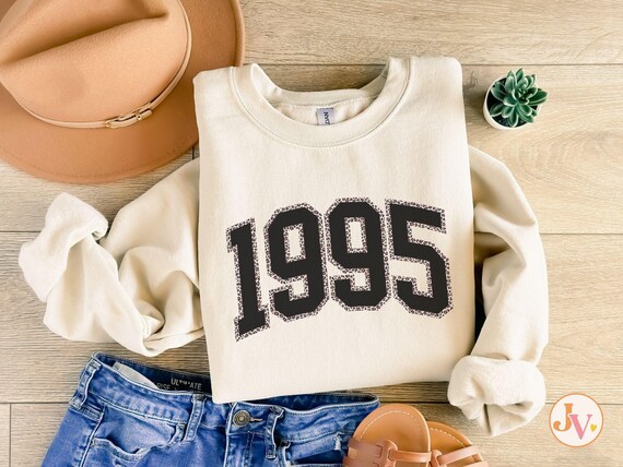 1995 Sweatshirt Women Leopard Print, Custom Year Sweatshirt, 30th Birthday Gift, Born in 1995 Shirt, Cute 30 Years Old Birthday Party Gift