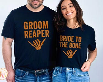Bride and Groom Matching Halloween Couple Shirts, Funny Engaged Couple Costumes, Spooky Engagement Gift for Fiancee, Mr and Mrs Shirt Fall