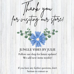May include: Thank you for visiting our store! Jungle Vibes by Julie. Follow our shop for future updates. We add new items weekly. If you have any further questions, don't hesitate to contact us.