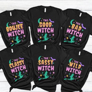 Funny Halloween Party Shirts, Best Friend Matching Halloween Outfit, Neon Halloween Witch T-Shirt, Spooky Season Group Shirt, Witchy Clothes
