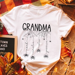 Personalized Halloween Grandma Shirt With Grandkid Names, Custom Grandma Gift Halloween, Spooky Nana Shirt, Funny Spider Tee for Grandmother