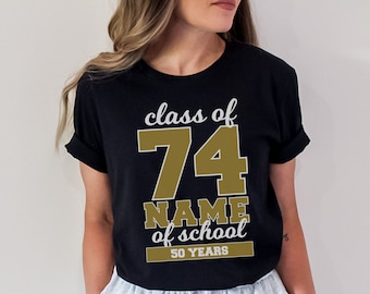 Custom Class Reunion Shirt Class of 74 Reunion T-Shirt Personalized 50th Reunion Tshirt with School Mascot High School Reunion Favors 1974