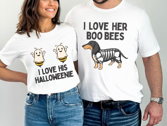 Matching Halloween Couple Shirt, Funny Couple Costume, Spooky Season Gifts for Couple, Dachshund Halloween Shirt, Funny Ghost T-Shirt Couple
