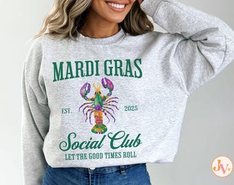 Funny Mardi Gras Sweatshirt Women, Fat Tuesday Crawfish Sweater, Watercolor Mardi Gras Bachelorette Sweater, Matching NOLA Girls Trip Shirts