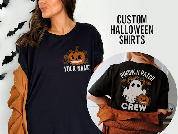 Personalized Pumpkin Patch Shirt, Funny Halloween Group Shirt for Coworkers, Custom Staff Outfit Halloween Matching, Cute Ghost Shirt Unisex