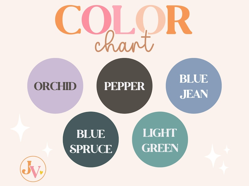 Puede incluir: Carta de colores con seis muestras de colores etiquetadas: Orqu&iacute;dea, Pimienta, Vaquero azul, Abeto azul, Verde claro.