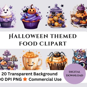Halloween Food Clipart Bundle, Spooky Treats Clipart, Halloween Clipart graphics, Commercial Use, Digital Download, Transparent png, 300dpi