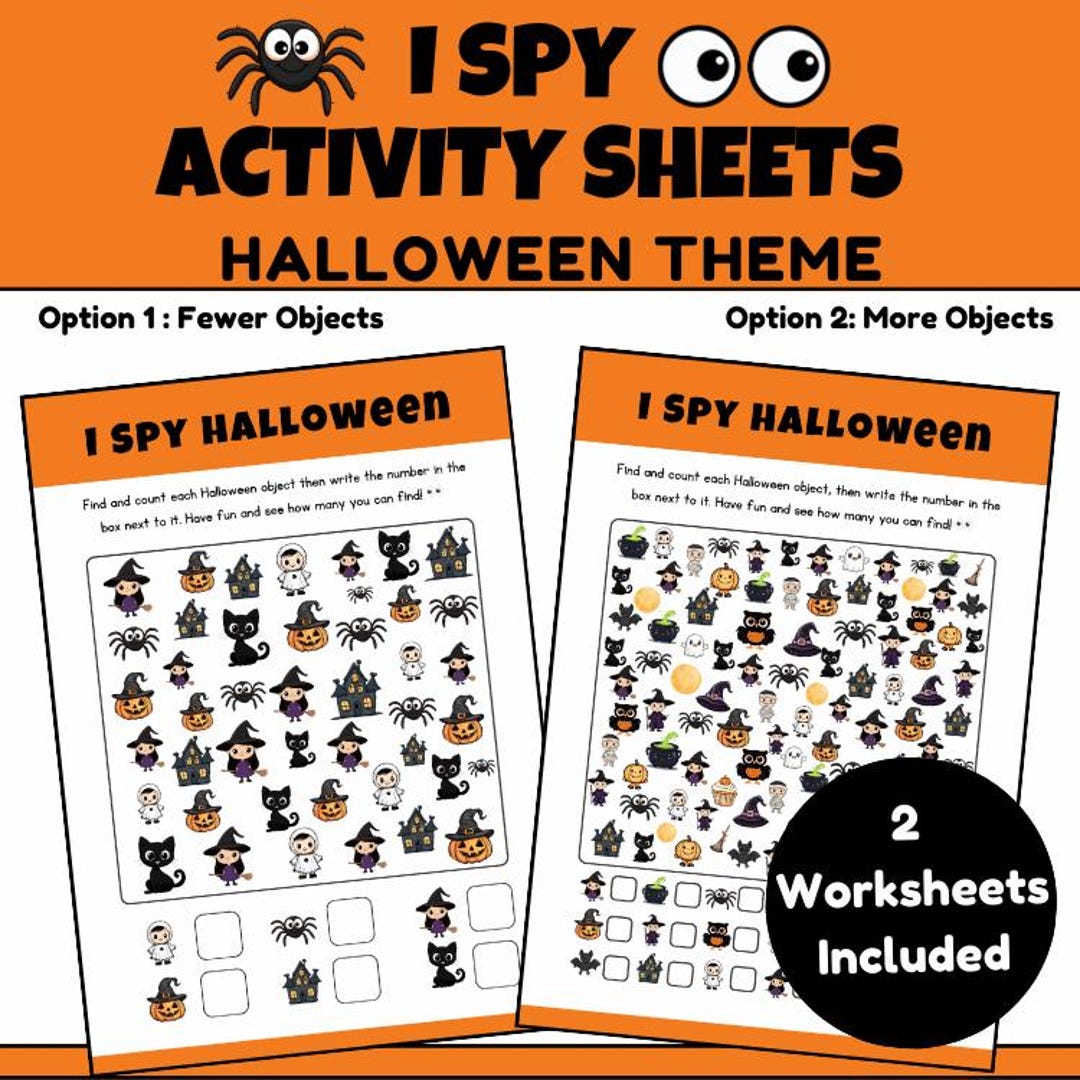 Halloween I Spy Activity Sheets: Kids Counting Game (PDF) - Etsy