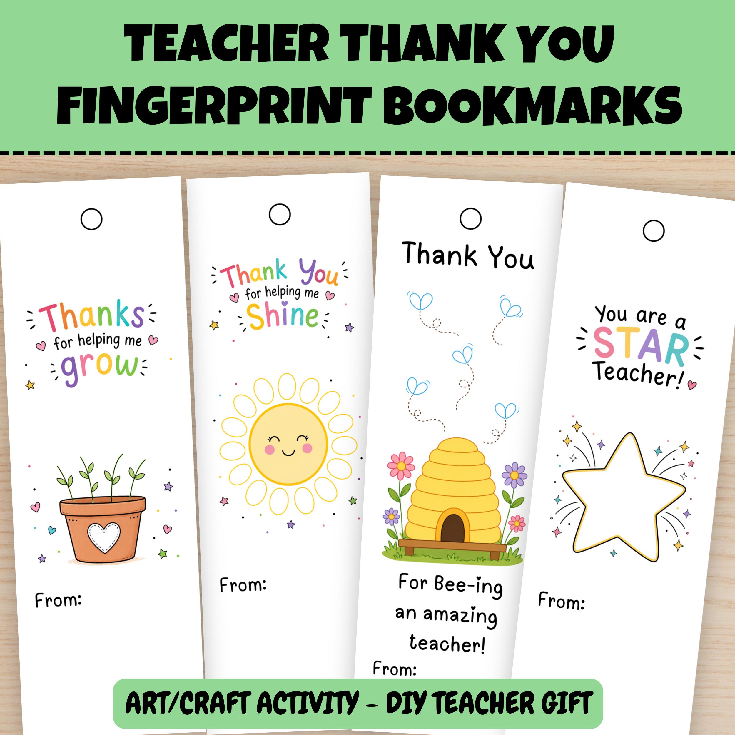 Teacher Appreciation Gift Printable | Fingerprint Bookmark Craft | End ...