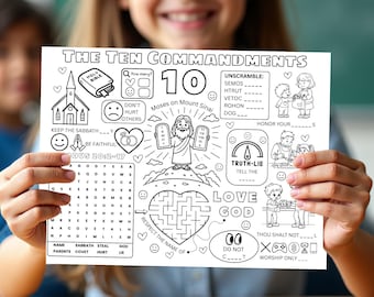Ten Commandments Activity Sheet: Bible Coloring & Puzzle (PDF)