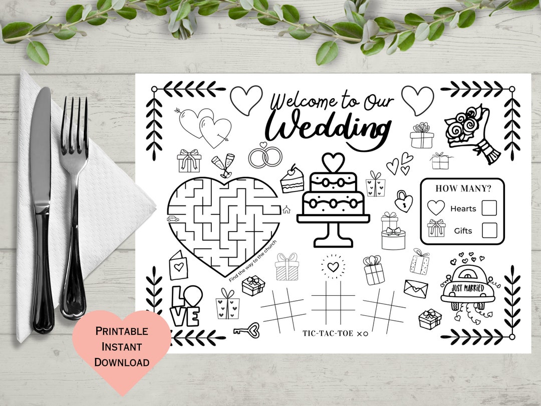 Kids Wedding Activity Placemat, Children's Wedding Coloring & Activity ...