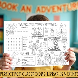 Book Week Adventure Activity Sheet: Printable Puzzles, Maze, Coloring Page (PDF Download)