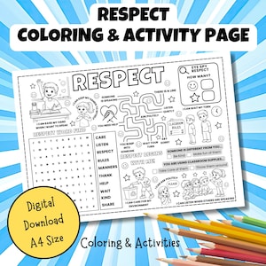 Respect Coloring & Activity Page | SEL Classroom Activity | Social Emotional Learning Printable | School Counselling Resource