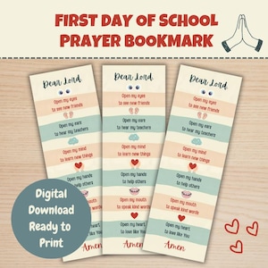 Printable First Day of School Prayer Bookmark for Kids | Faith-Based Back to School Gift | Christian Encouragement | Classroom Favor