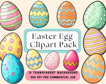 Colorful Easter Egg Clipart: 15 PNG Graphics (Digital Download)