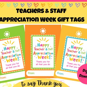 Printable Teacher & Staff Appreciation Gift Tags | Thank You Tags for Teacher Appreciation Week | Digital Download for Gifts | Thank Teacher