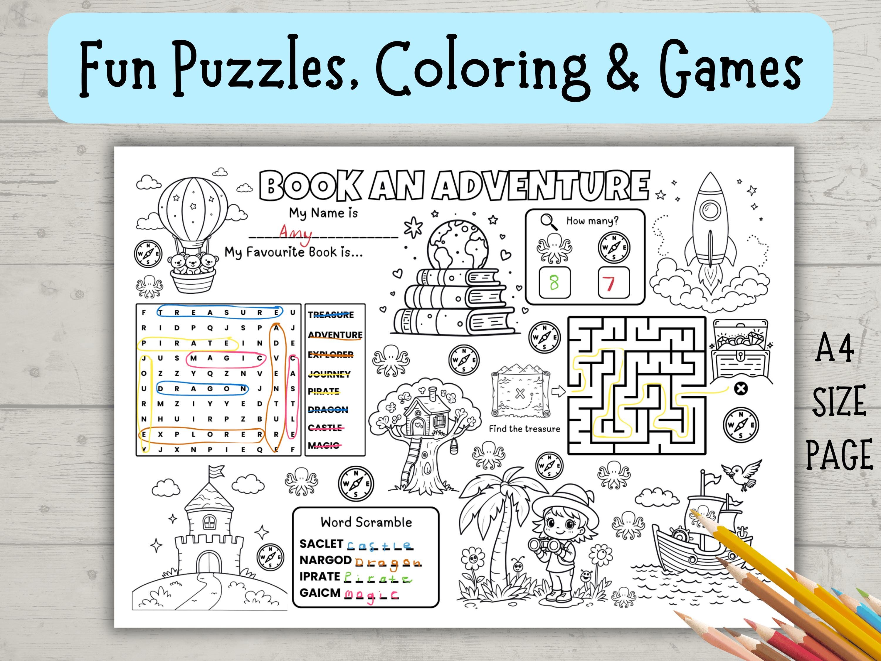 Book Week Adventure Activity Sheet: Printable Puzzles, Maze, Coloring ...