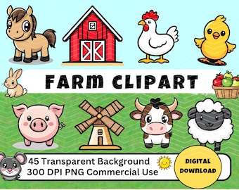 Farm Animals Clipart | Barnyard PNG Illustrations (Digital Download)