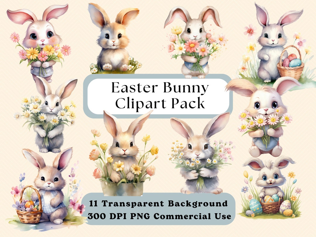 Watercolor Easter Bunny Clipart: Spring PNG Images (digital Download ...