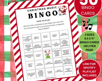 Christmas Music Bingo Game | 50 Printable Cards (Instant Download)