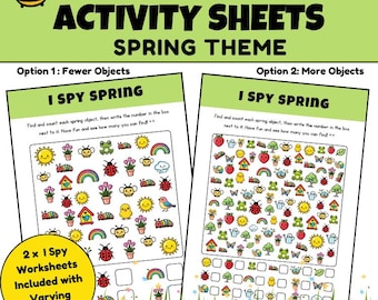 Hojas de actividades de primavera "Veo veo": Juego de conteo para niños (imprimible)