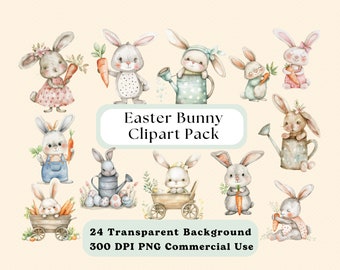 Aquarell Osterhase Clipart, Pastell Frühling PNG Grafiken (digitaler Download)