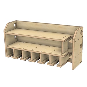 7 Slot DIY Cordless Power Tool Storage Shelf Woodworking Plans, Cordless Drill Holder with Reciprocating Saw Slot, DIY Woodworking Plans