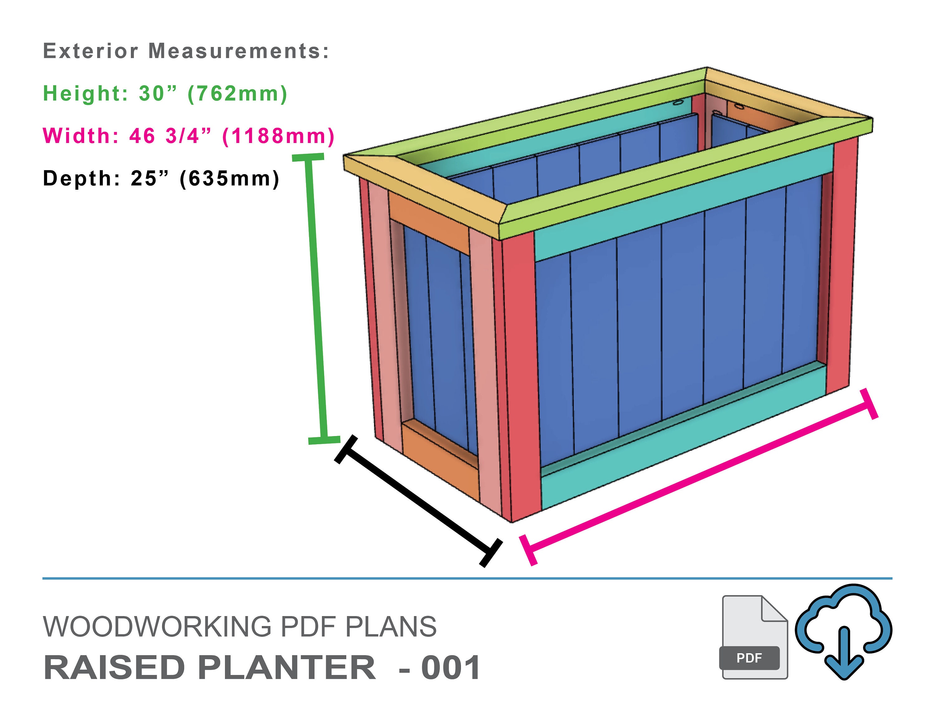 Cedar Raised Planter Box DIY Woodworking Plans (PDF) - Etsy